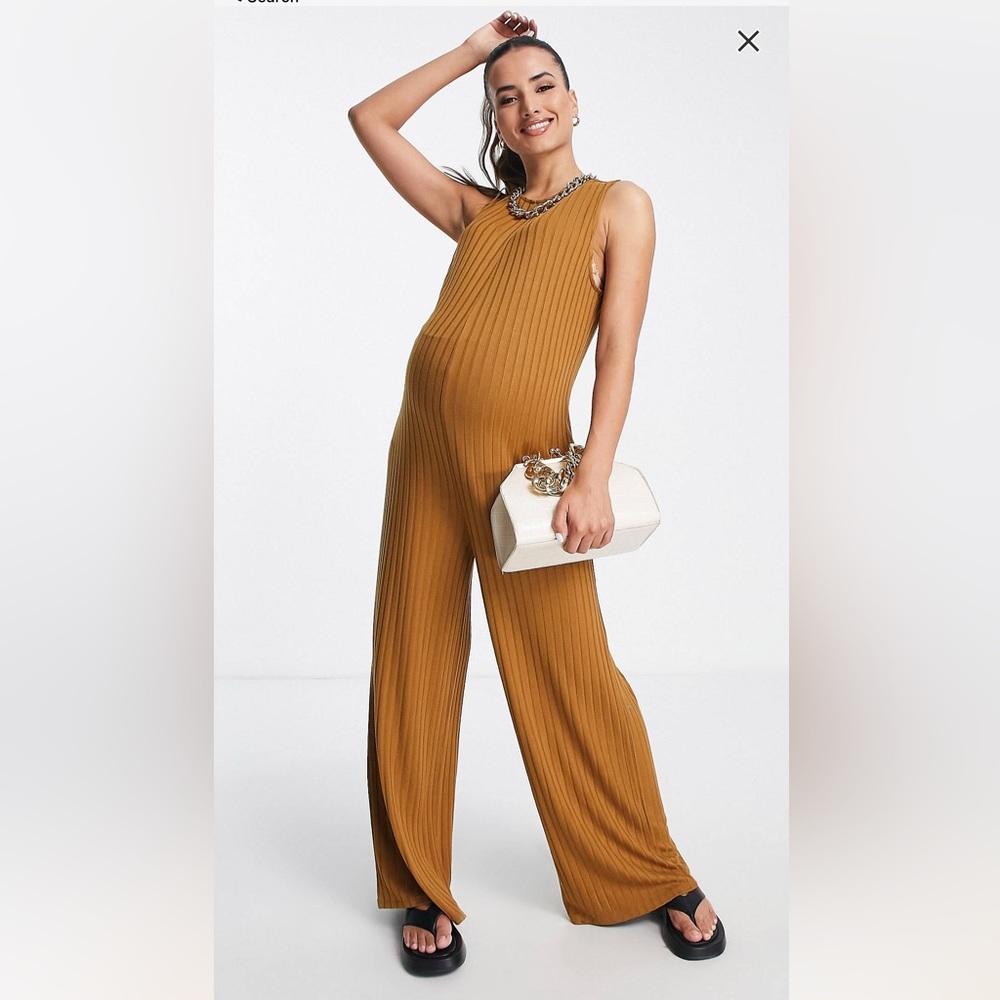 ASOS Design Maternity Rib Sleeveless Smock Jumpsuit in Tobacco| NWOT